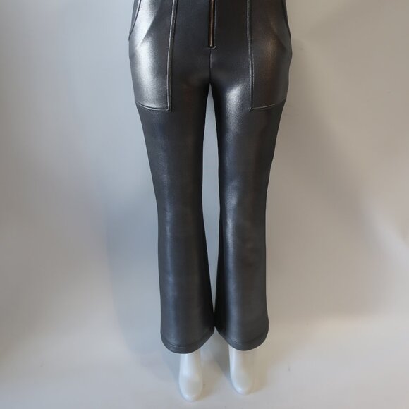 NWT Womens Cynthia Rowley Metallic Cropped Bonded Gunmetal Pants 6 - Picture 2 of 6